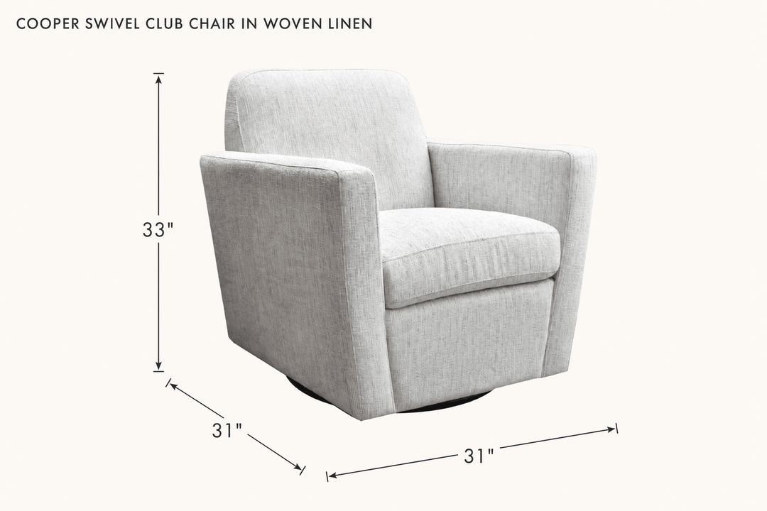 Cooper Swivel Club Chair in Woven Linen dimensions - What&