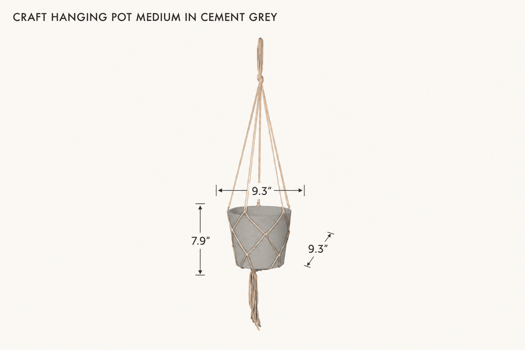 Craft Hanging Pot Medium in Cement Grey dimensions - What&