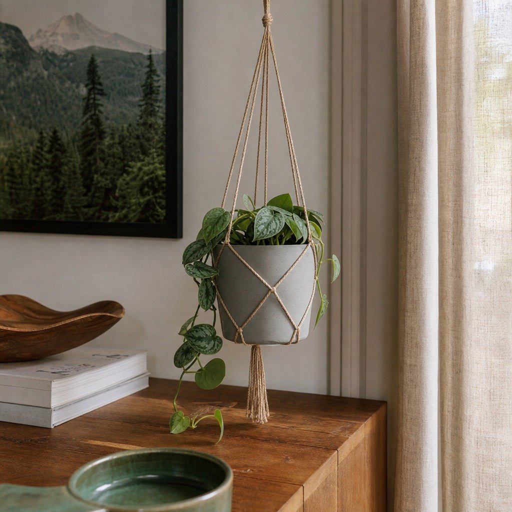 Craft Hanging Pot Small in Cement Grey styled in Portland NW 23rd Victoriwith bay window living room - Whats New Furniture