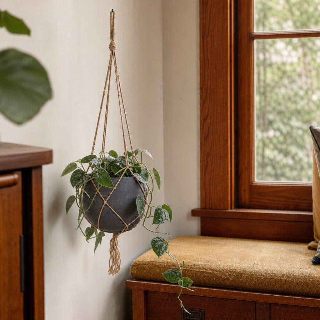 Craft Hanging Pot Small in Charcoal Grey styled in Portland Hawthorne Craftsmbungalow living room - Whats New Furniture