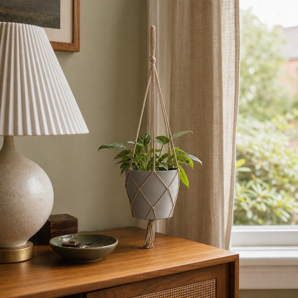 Craft Hanging Pot Small in Cement Grey styled in Portland NW 23rd Victoriwith bay window living room - Whats New Furniture