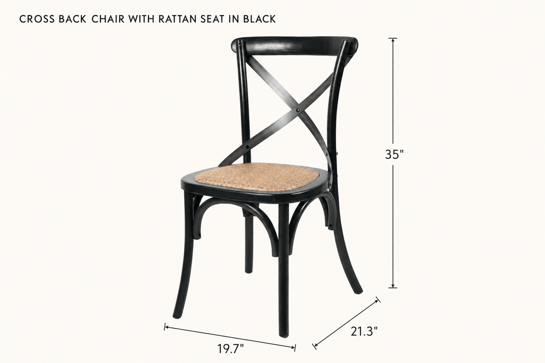 Cross Back Chair with Rattan Seat in Black dimensions - What&