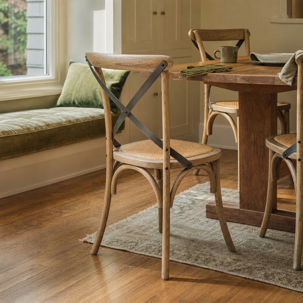 Cross Back Dining Chair in Natural Rustic styled in Portland Sellwood cottage dining room - Whats New Furniture