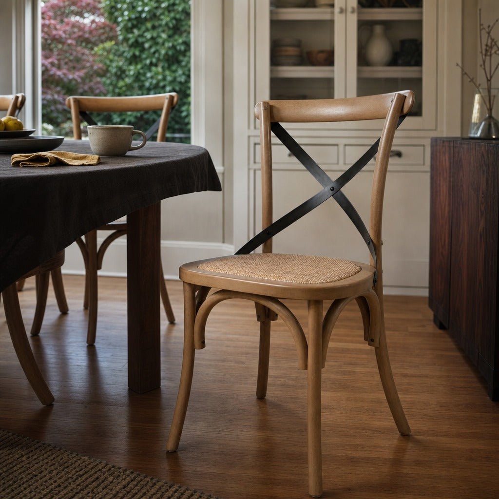 Cross Back Dining Chair in Sundried styled in Portland Irvington foursquare with original built-ins dining room - Whats New Furniture