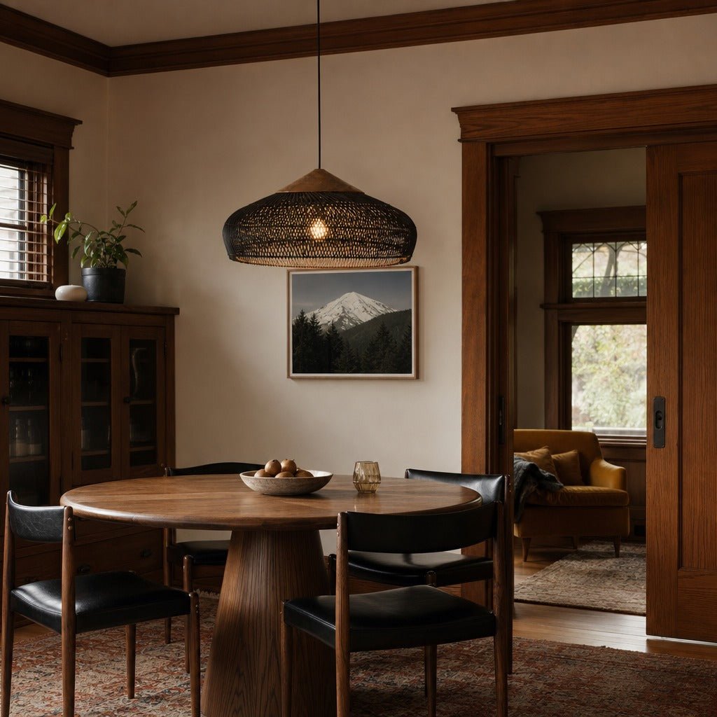 D-Bodhi Banjo Pendant Large in Black styled in Portland Irvington foursquare with original built-ins dining room - Whats New Furniture