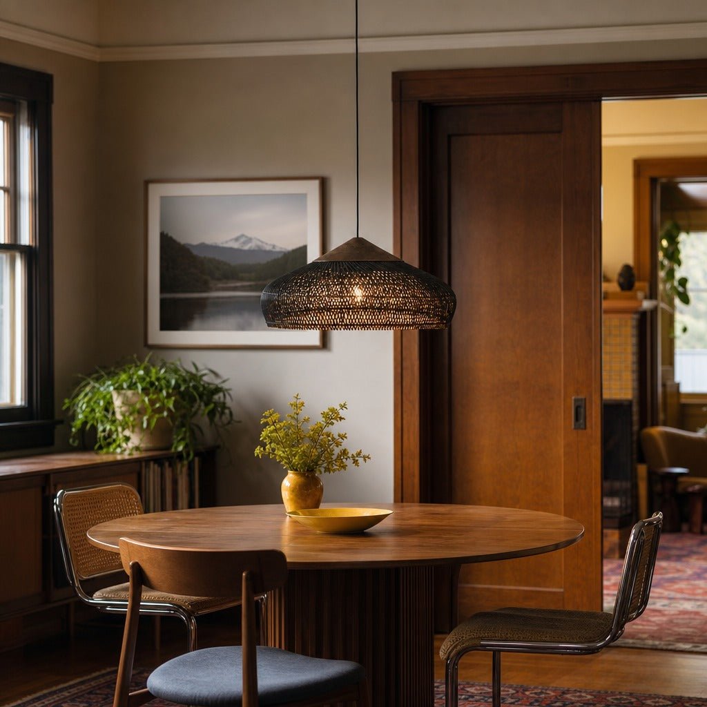 D-Bodhi Banjo Pendant Large in Black styled in Portland Irvington foursquare with original built-ins dining room - Whats New Furniture