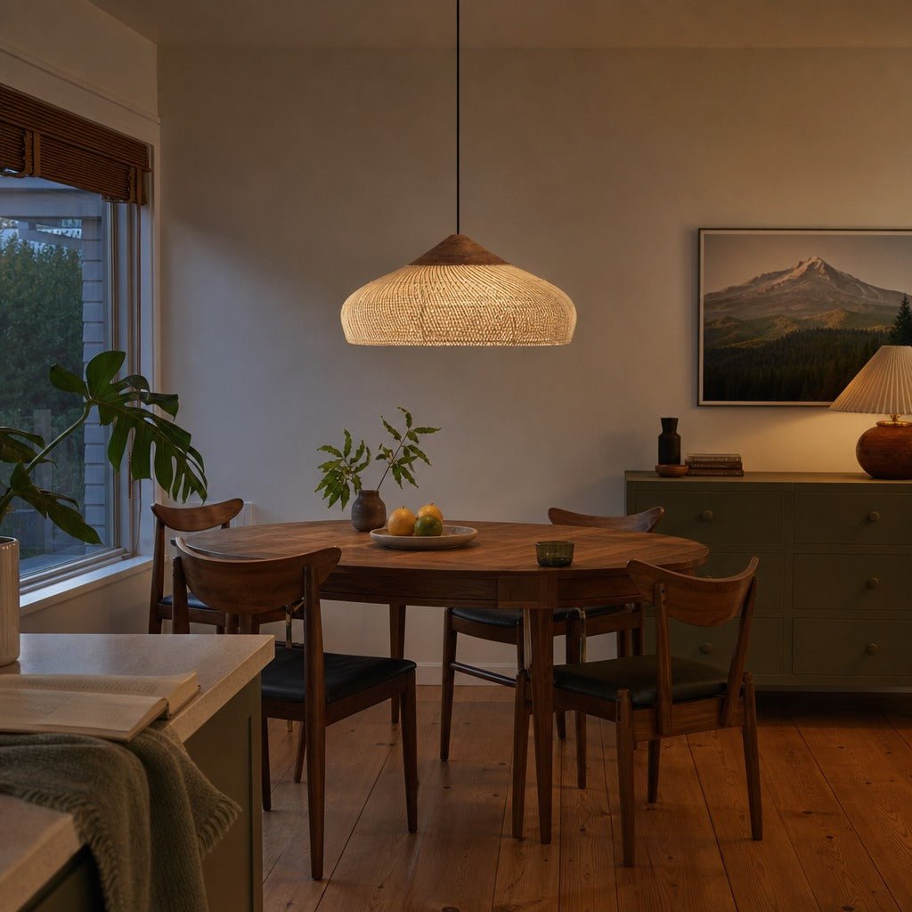 D-Bodhi Banjo Pendant Large in Natural styled in Portland Sellwood cottage dining room - Whats New Furniture