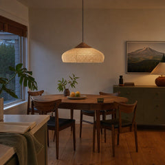 D-Bodhi Banjo Pendant Large in Natural styled in Portland Sellwood cottage dining room - Whats New Furniture