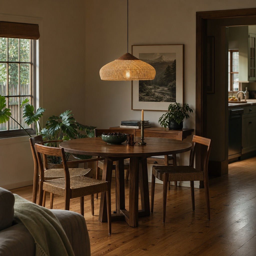 D-Bodhi Banjo Pendant Large in Natural styled in Portland Sellwood cottage dining room - Whats New Furniture
