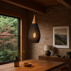 D-Bodhi Horn Pendant Large in Black styled in Portland converted warehouse flat with warm exposed brick and fir timber beams (no steel, no concrete) dining room - Whats New Furniture