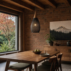D-Bodhi Horn Pendant Large in Black styled in Portland converted warehouse flat with warm exposed brick and fir timber beams (no steel, no concrete) dining room - Whats New Furniture