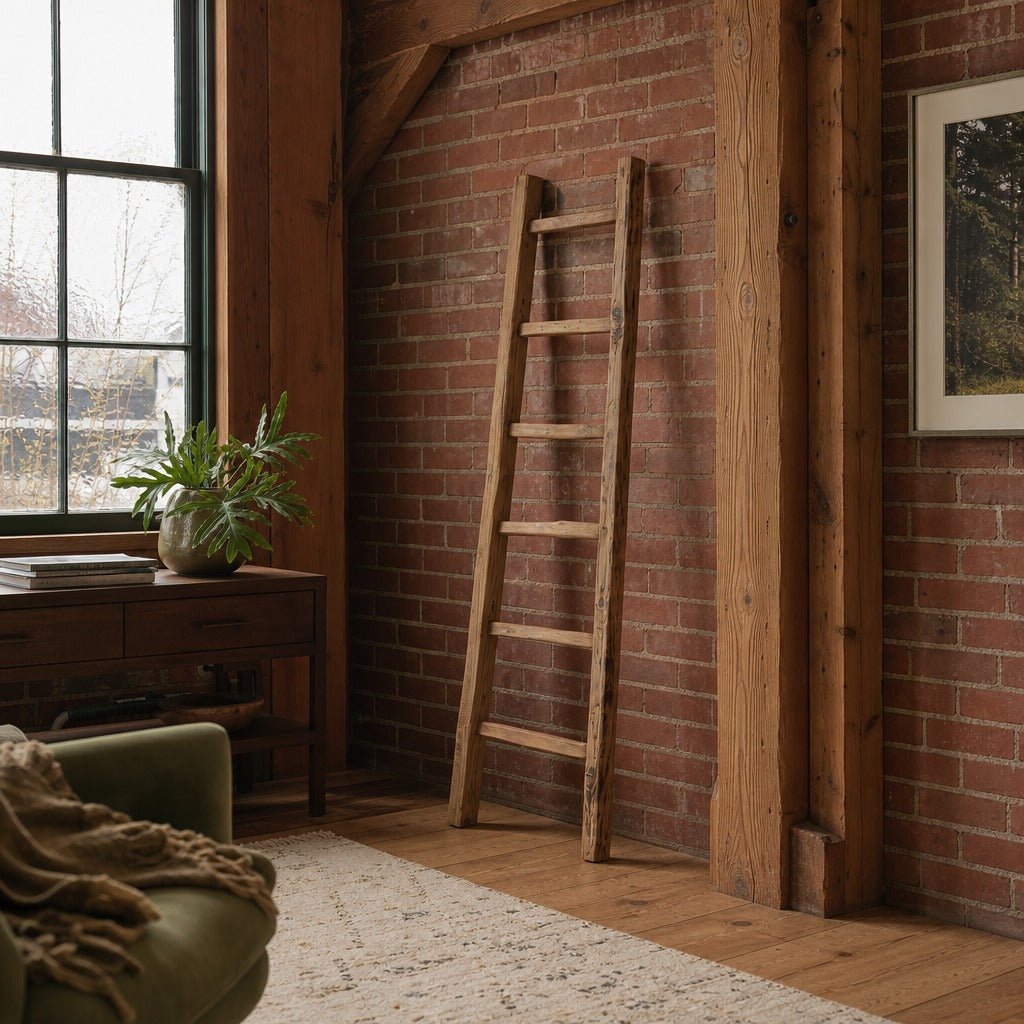 D-Bodhi Ladder styled in Portland converted warehouse flat with warm exposed brick and fir timber beams (no steel, no concrete) living room - Whats New Furniture