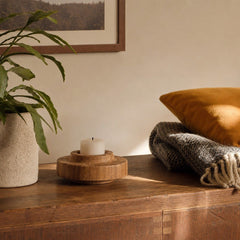 D-Bodhi Ring Candle Holder in Wood Grain styled in Portland Hawthorne Craftsmbungalow living room - Whats New Furniture
