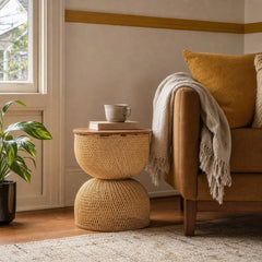 D-Bodhi Wave Side Table in Natural styled in Portland St. Johns bungalow living room - Whats New Furniture
