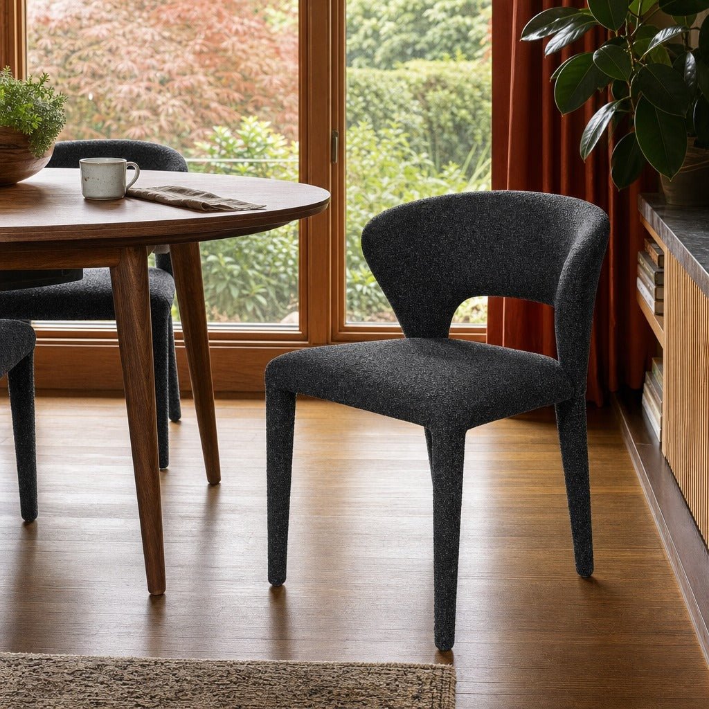 Dakota Dining Chair in Cloud Storm styled in Portland Mt. Tabor mid-century daylight ranch dining room - Whats New Furniture