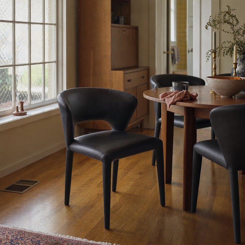 Dakota Dining Chair in Black styled in Portland 1960s Garden Home ranch dining room - Whats New Furniture