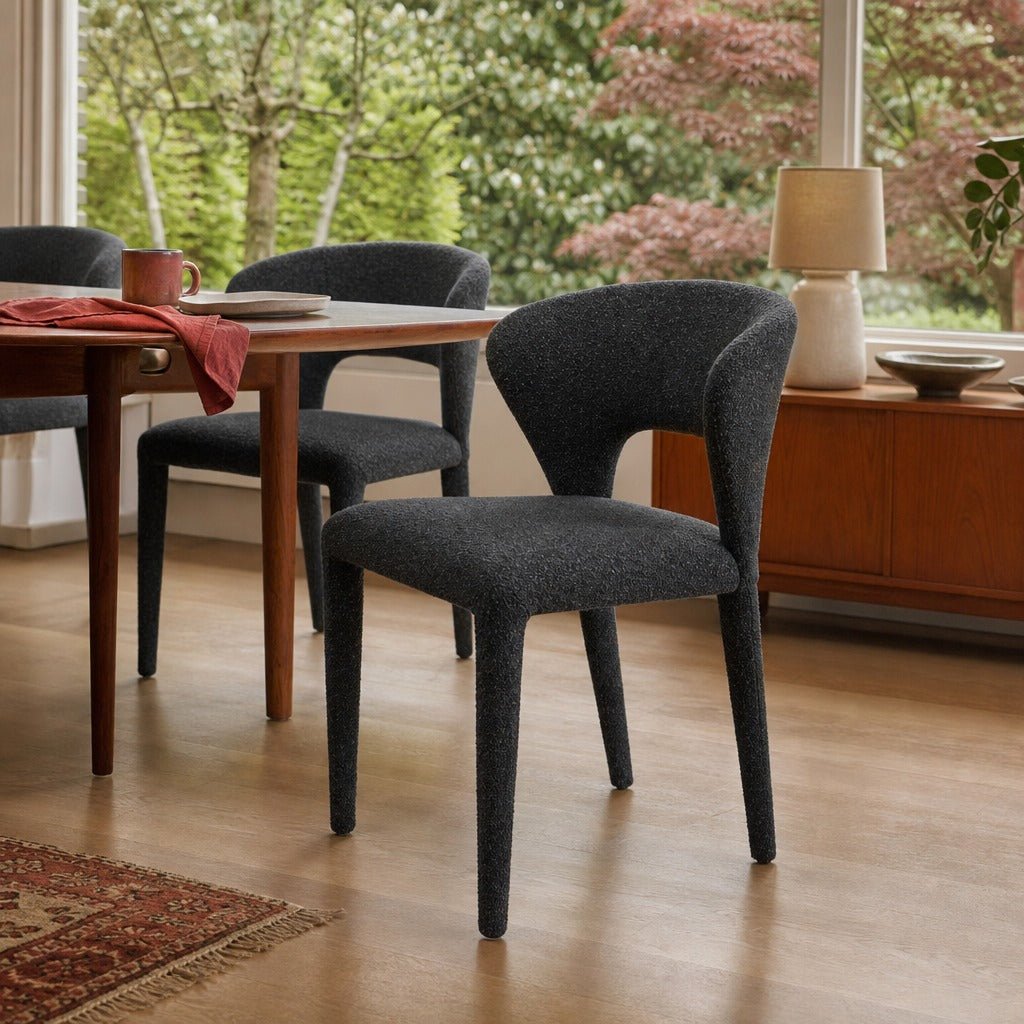 Dakota Dining Chair in Cloud Storm styled in Portland Mt. Tabor mid-century daylight ranch dining room - Whats New Furniture
