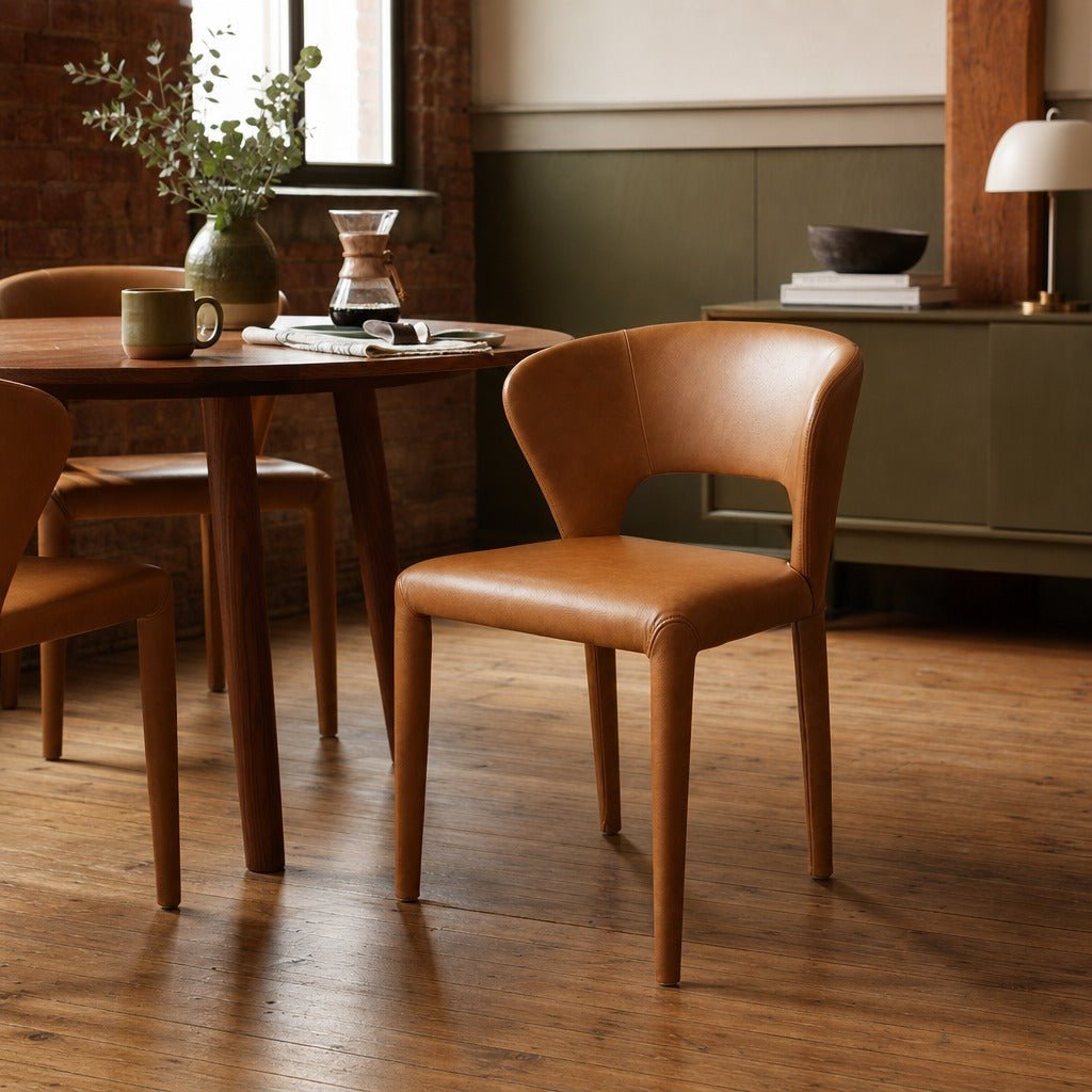 Dakota Dining Chair in Tan styled in Portland converted warehouse flat with warm exposed brick and fir timber beams (no steel, no concrete) dining room - Whats New Furniture