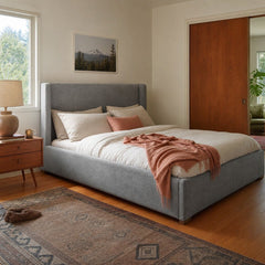 Darcy Queen Bed styled in Portland 1960s Garden Home ranch bedroom - Whats New Furniture