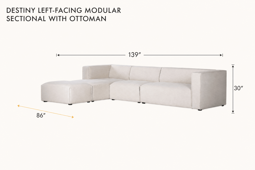 Destiny Left-Facing Modular Sectional with Ottoman dimensions - What&