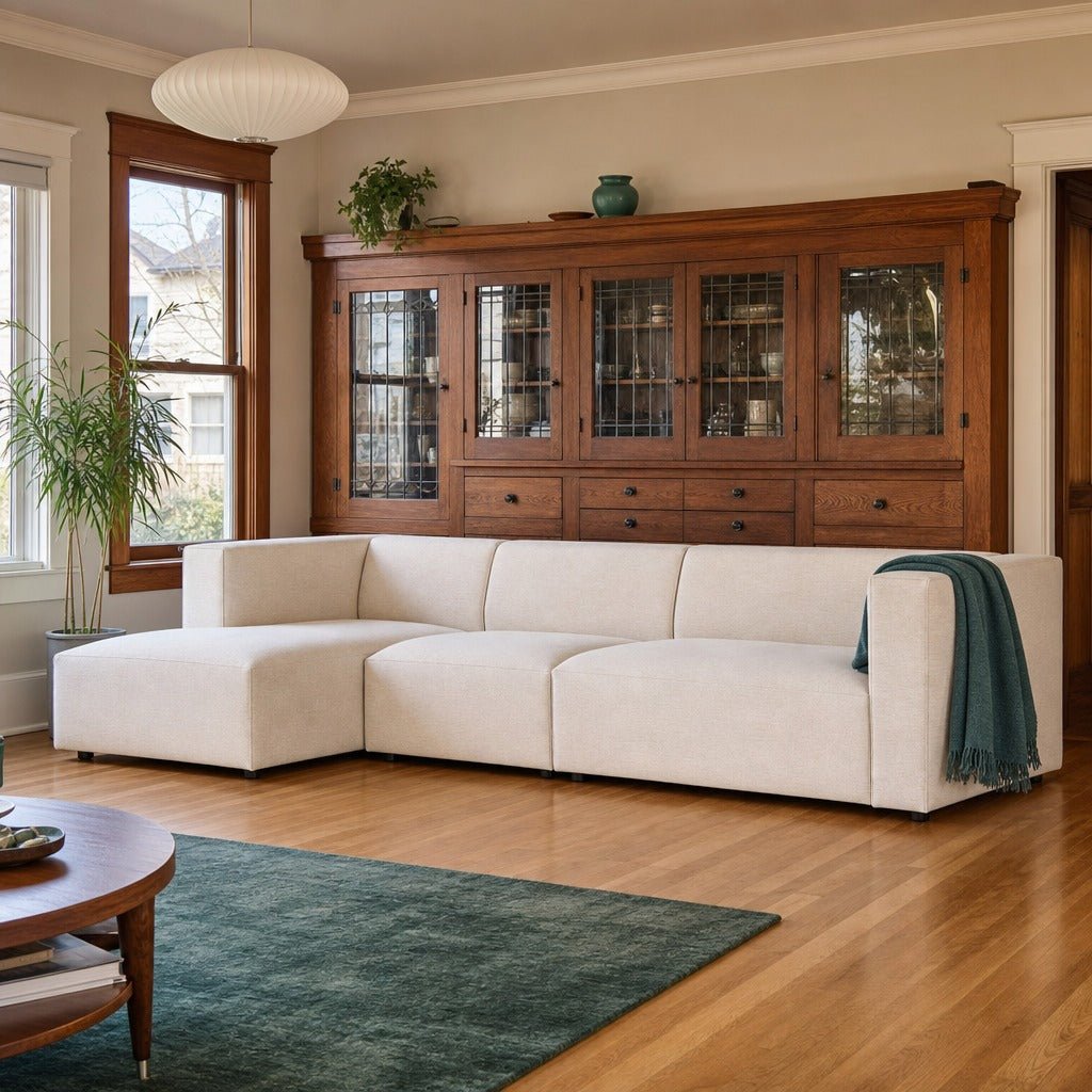 Destiny Left Modular Sectional styled in Portland AlbertArts foursquare living room - Whats New Furniture
