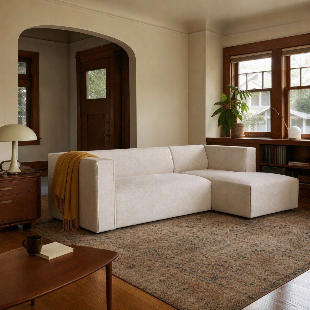 Destiny Premium Small Right-Facing Modular Sectional styled in Portland Hawthorne Craftsmbungalow living room - Whats New Furniture