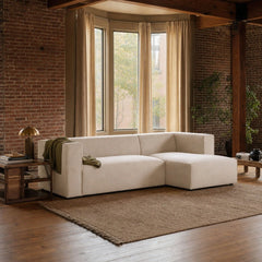Destiny Premium Small Right-Facing Modular Sectional styled in Portland converted warehouse flat with warm exposed brick and fir timber beams (no steel, no concrete) living room - Whats New Furniture