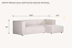 Destiny Premium Small Right-Facing Modular Sectional dimensions - What&