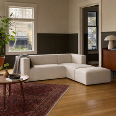 Destiny Premium Small Right-Facing Modular Sectional with Ottoman styled in Portland AlbertArts foursquare living room - Whats New Furniture
