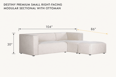 Destiny Premium Small Right-Facing Modular Sectional with Ottoman dimensions - What&