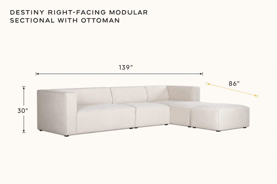 Destiny Right-Facing Modular Sectional with Ottoman dimensions - What&