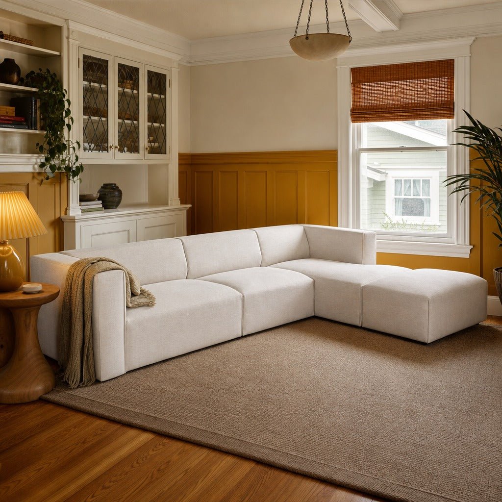 Destiny Right-Facing Modular Sectional with Ottoman styled in Portland Irvington foursquare with original built-ins living room - Whats New Furniture