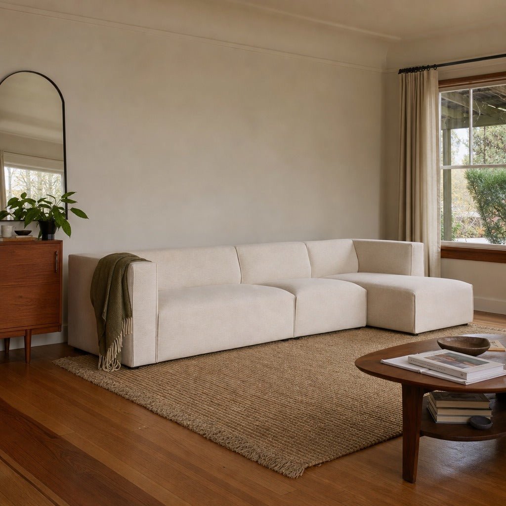 Destiny Right Modular Sectional styled in Portland Sellwood cottage living room - Whats New Furniture