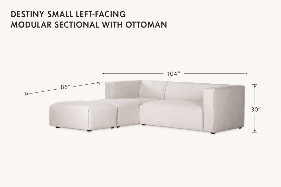 Destiny Small Left-Facing Modular Sectional with Ottoman dimensions - What&