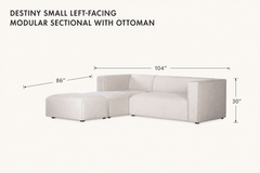 Destiny Small Left-Facing Modular Sectional with Ottoman dimensions - What&