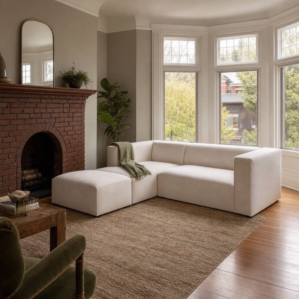 Destiny Small Left-Facing Modular Sectional with Ottoman styled in Portland NW 23rd Victoriwith bay window living room - Whats New Furniture