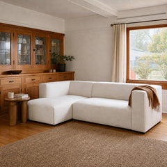 Destiny Small Modular Sectional with Left Chaise styled in Portland Montavillcottage living room - Whats New Furniture