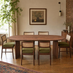 Domingo Dining Table in Pecan with dining chairs in a Portland dining room - Whats New Furniture