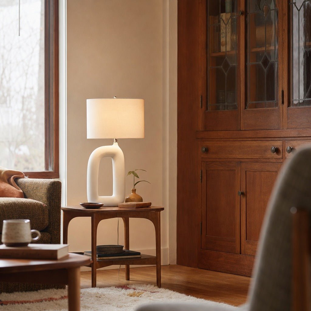 Dove Table Lamp styled in Portland 1960s Garden Home ranch living room - Whats New Furniture