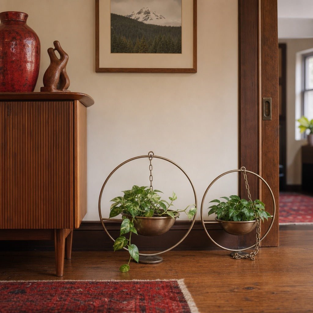 Earth Wind &amp; Fire Hanging Pots, Set of 2 styled in Portland AlbertArts foursquare living room - Whats New Furniture