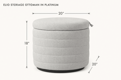Elio Storage Ottoman in Platinum dimensions - What&