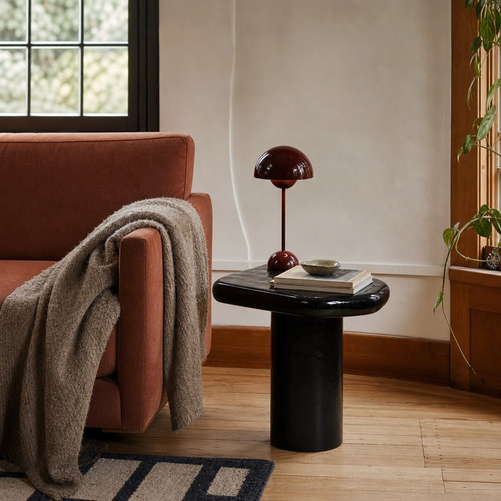 Eternal Side Table in Black styled in Portland Montavillcottage living room - Whats New Furniture