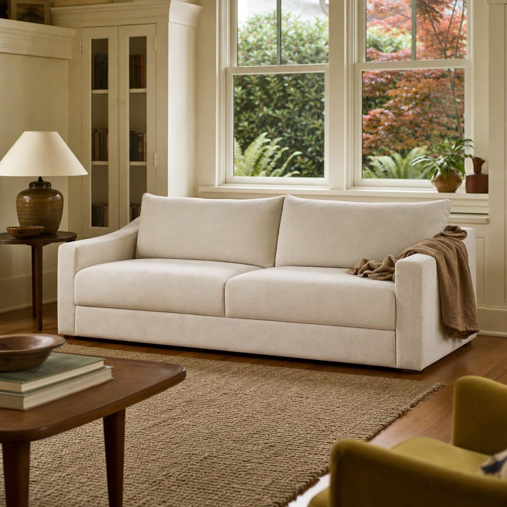 Felicity Sofa in Beige styled in Portland Irvington foursquare with original built-ins living room - Whats New Furniture