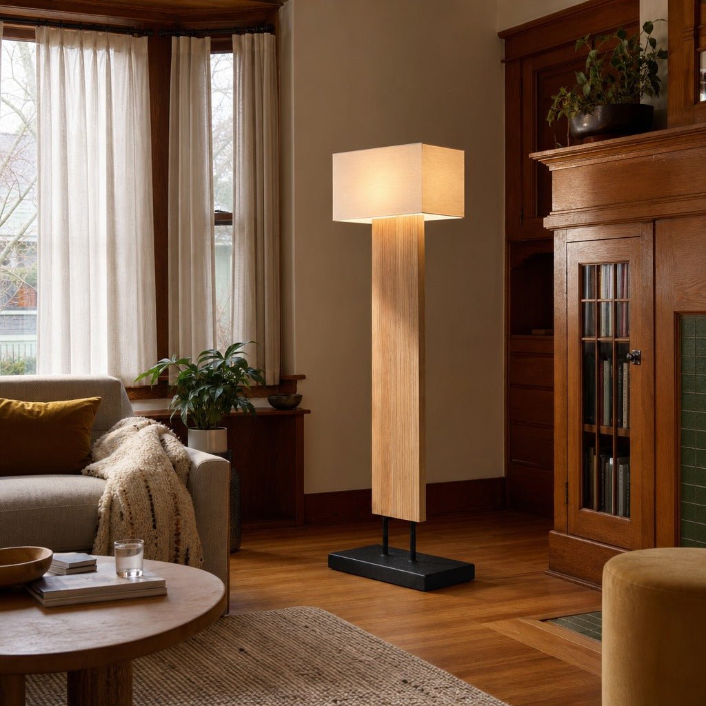 Fonte Standing Lamp styled in Portland Irvington foursquare with original built-ins living room - Whats New Furniture