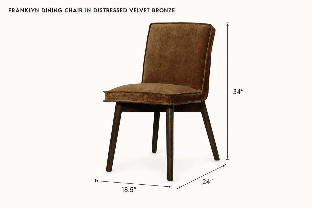 Franklyn Dining Chair in Distressed Velvet Bronze dimensions - What&