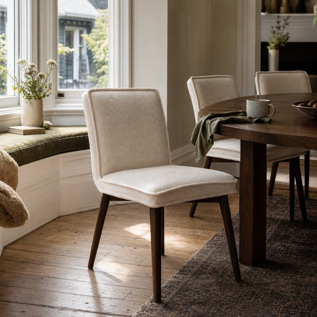 Franklyn Dining Chair in Pebble Cream styled in Portland NW 23rd Victoriwith bay window dining room - Whats New Furniture