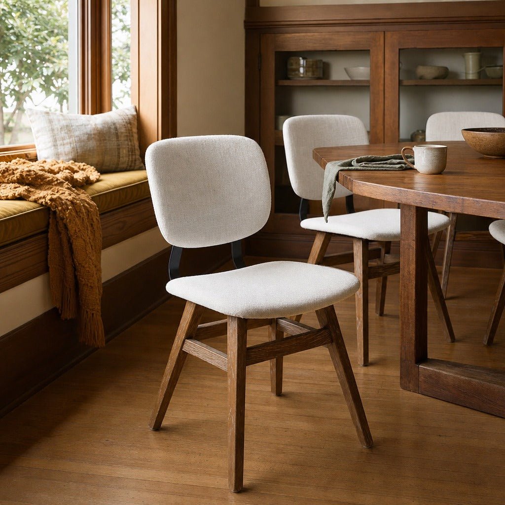 Fraser Dining Chair in Tweed Haze styled in Portland Hawthorne Craftsmbungalow dining room - Whats New Furniture