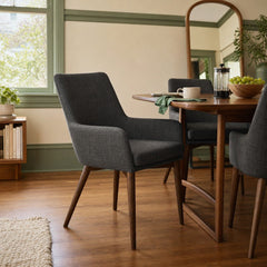 Fritz Arm Dining Chair in Dark Grey styled in Portland Sellwood cottage dining room - Whats New Furniture