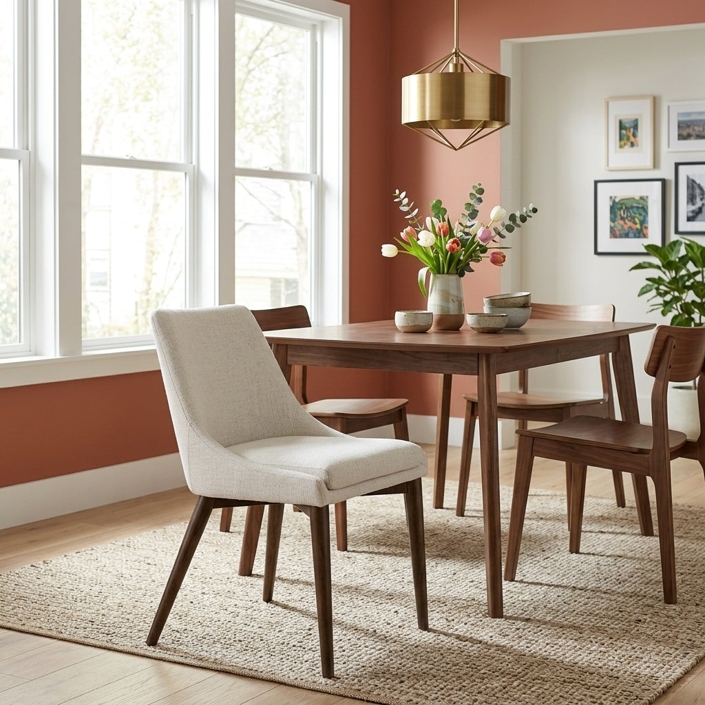 Fritz Side Chair in Ivory styled in a bright Portland mid-century modern dining room - Whats New Furniture