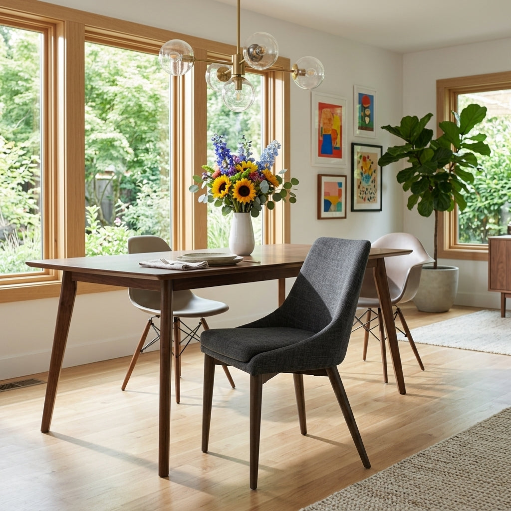 Fritz Side Chair in Slate styled in a bright Portland mid-century modern dining room - Whats New Furniture